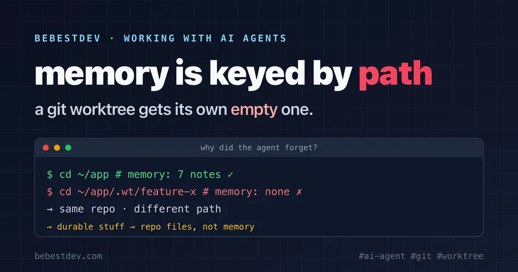 AI agent ลืมทุกอย่าง? เพราะ memory ผูกกับ path (worktree มีของตัวเอง)